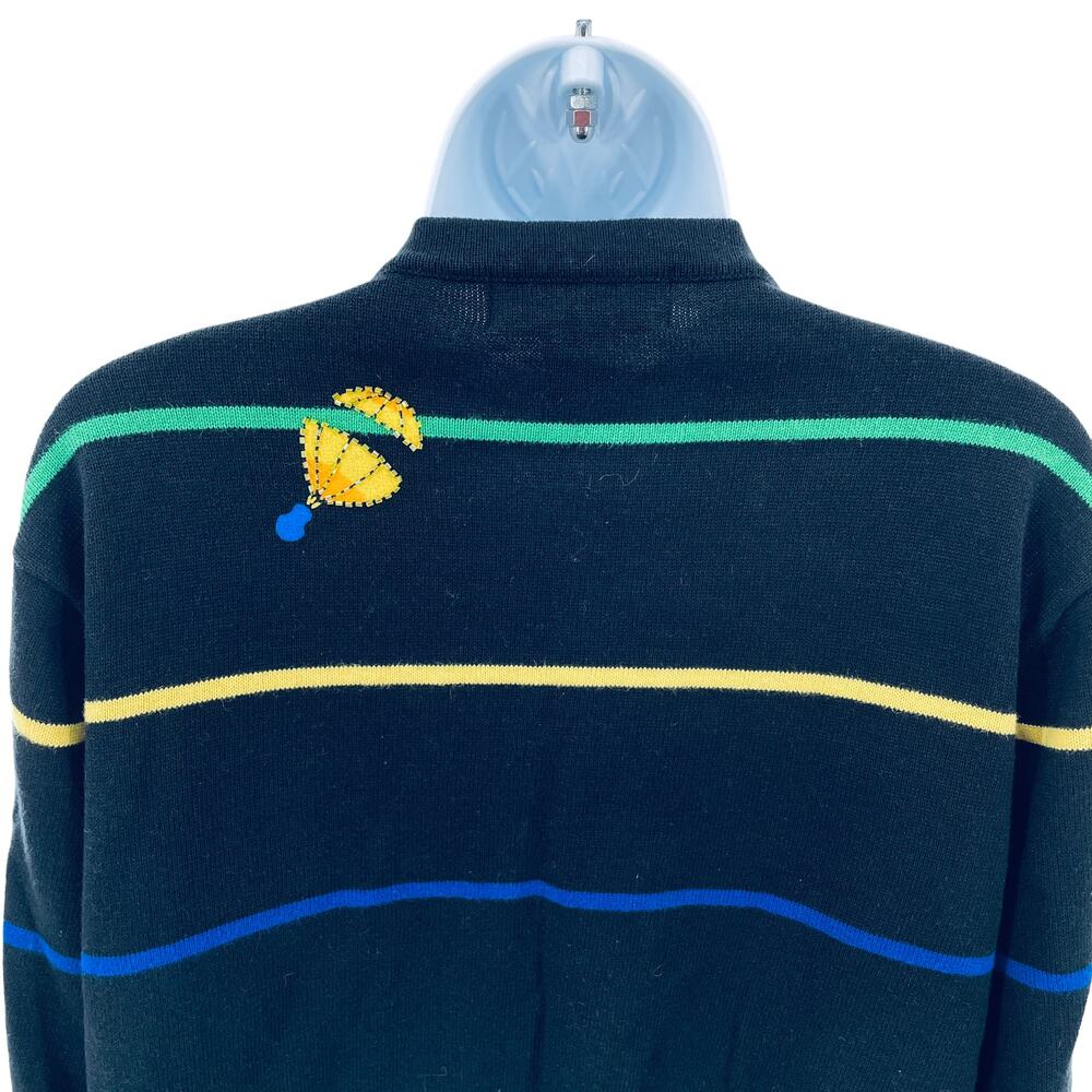 Vintage Terazzo Black Embroidered Colorful Sequin Hot Air Balloons Cardigan M - Picture 9 of 13